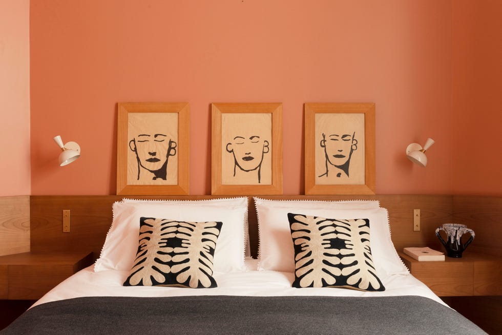 cozy bedroom setup with unique wall art and stylish decor