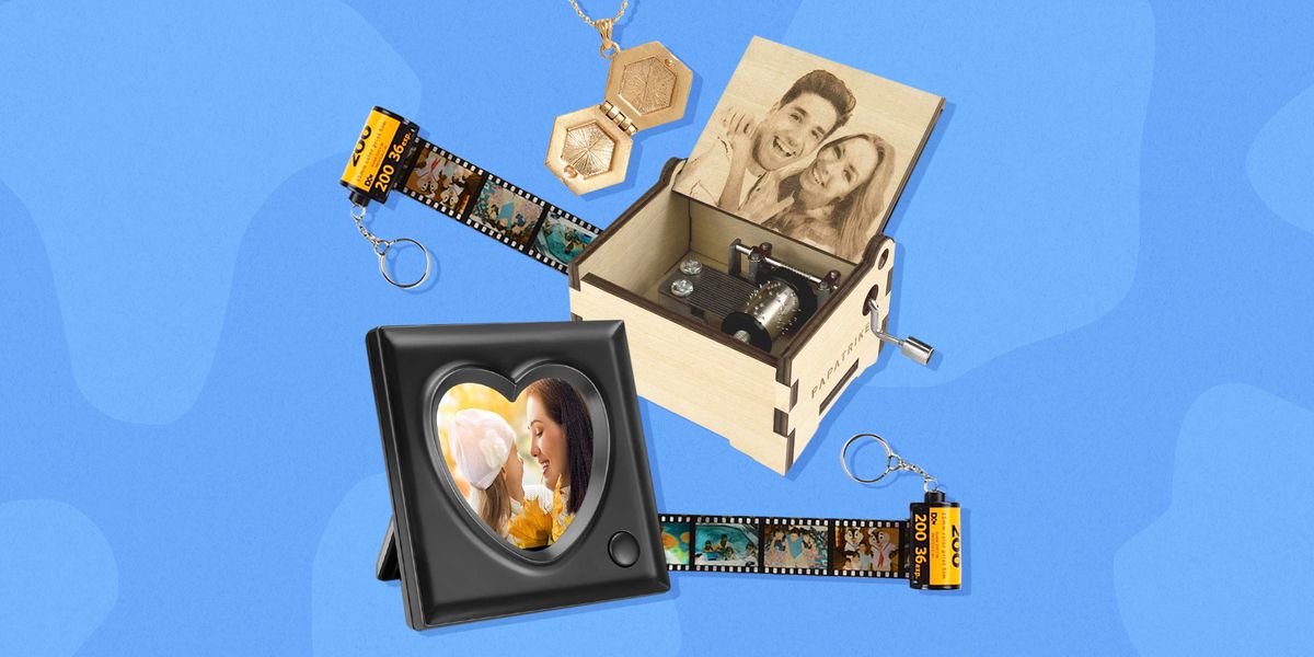 film photo strip keychain, digital photo frame, photo music box, gold locket
