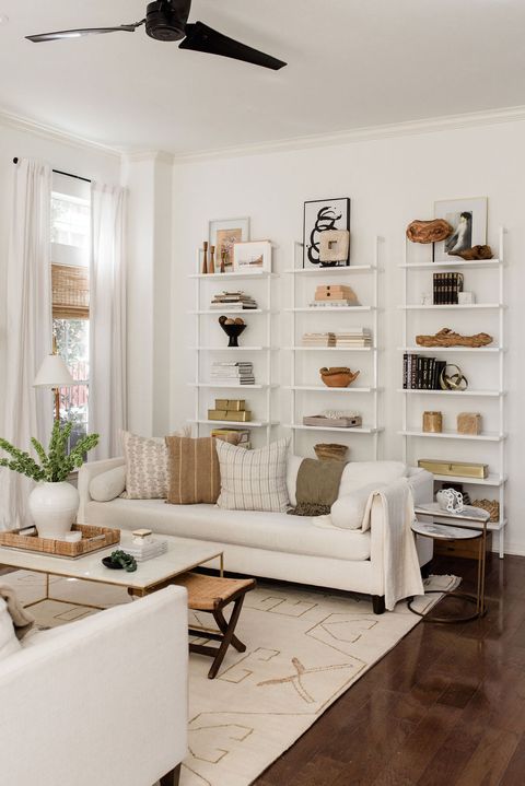 white living room ideas open shelving