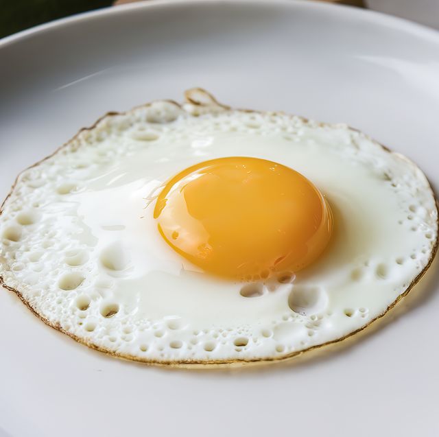 a photo of a sunny side up egg on a white plate