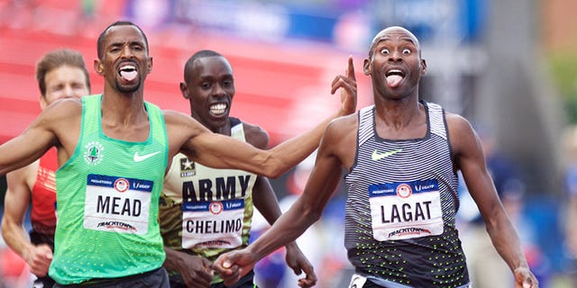Bernard Lagat approaches the finish line Bernard Lagat approaches the finish line
