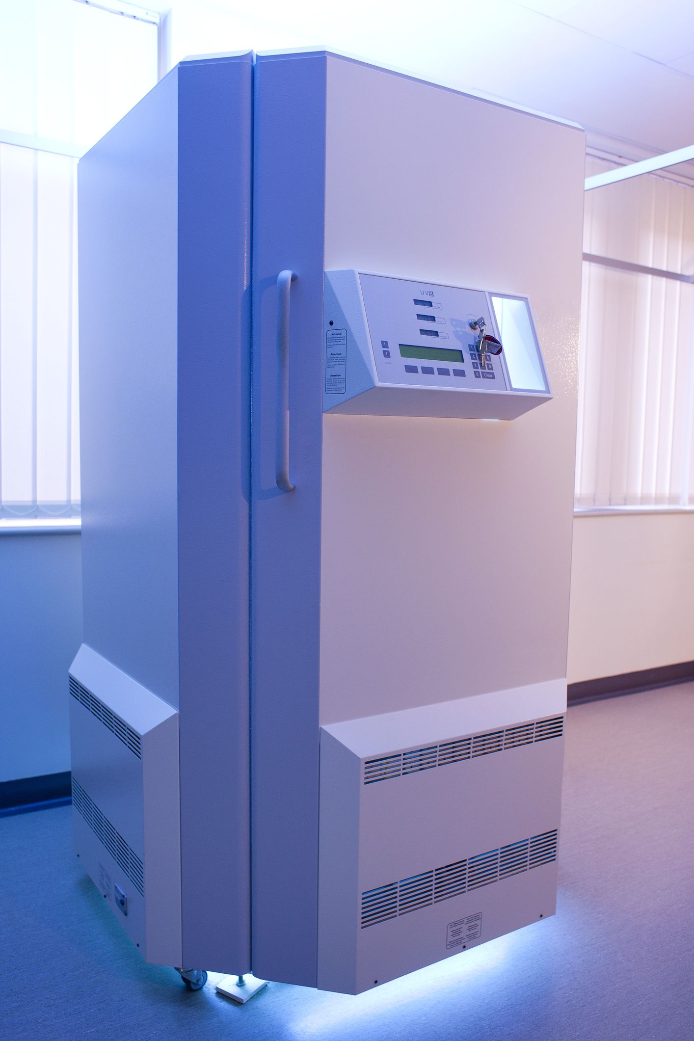Phototherapy booths are used for treatment of psoriasis and other skin conditions. 