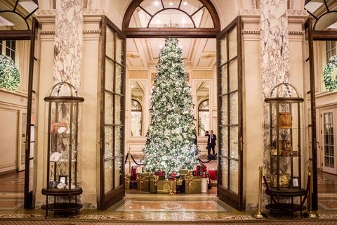 Tree, Christmas tree, Christmas decoration, Architecture, Christmas, Interior design, Lighting, Building, Room, Window, 