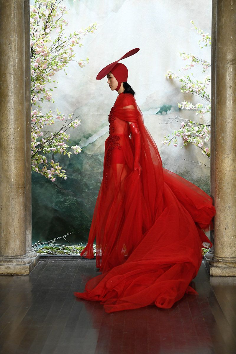 Red, Gown, Clothing, Dress, Fashion, Beauty, Haute couture, Formal wear, Outerwear, Costume design, 