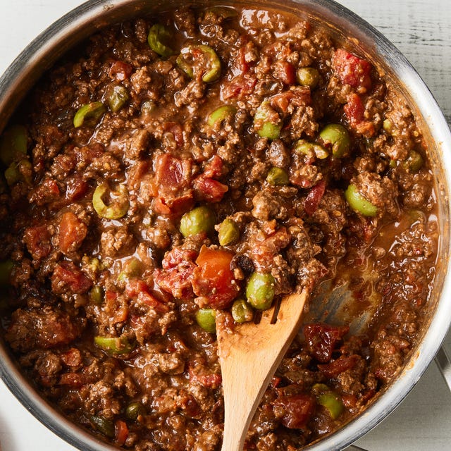 picadillo with ground beef capers raisins olives and tomato