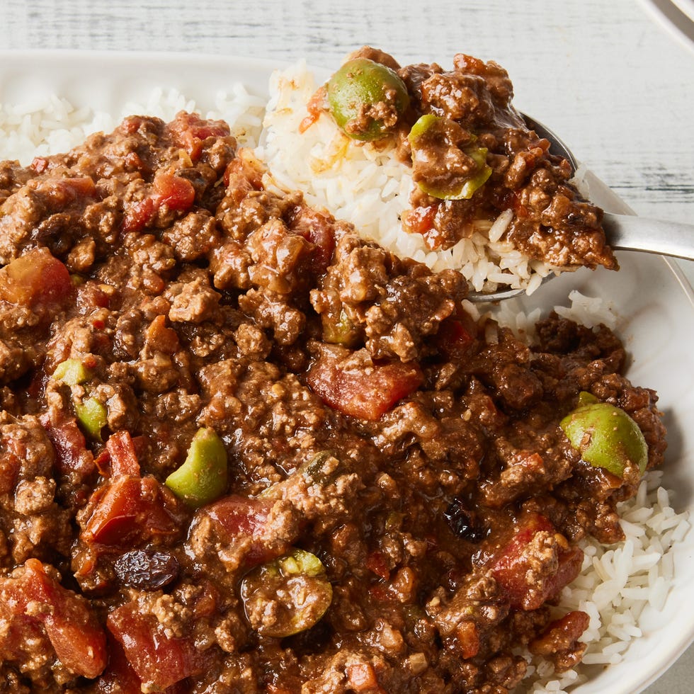 picadillo with ground beef capers raisins olives and tomato