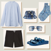 Blue, Clothing, White, Shorts, Product, Cobalt blue, Footwear, Denim, Fashion, Shoe, 