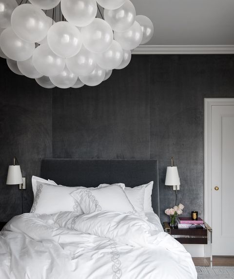 grey velvet walls in bedroom