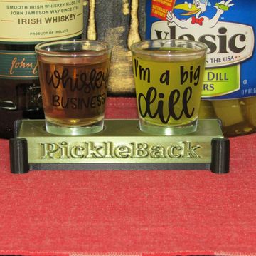 etsy pickle back shot glass set with whiskey business and i'm a big dill labels