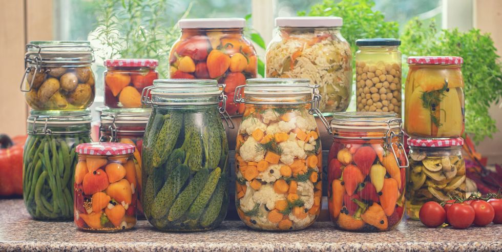 pickled organic vegetables in jars
