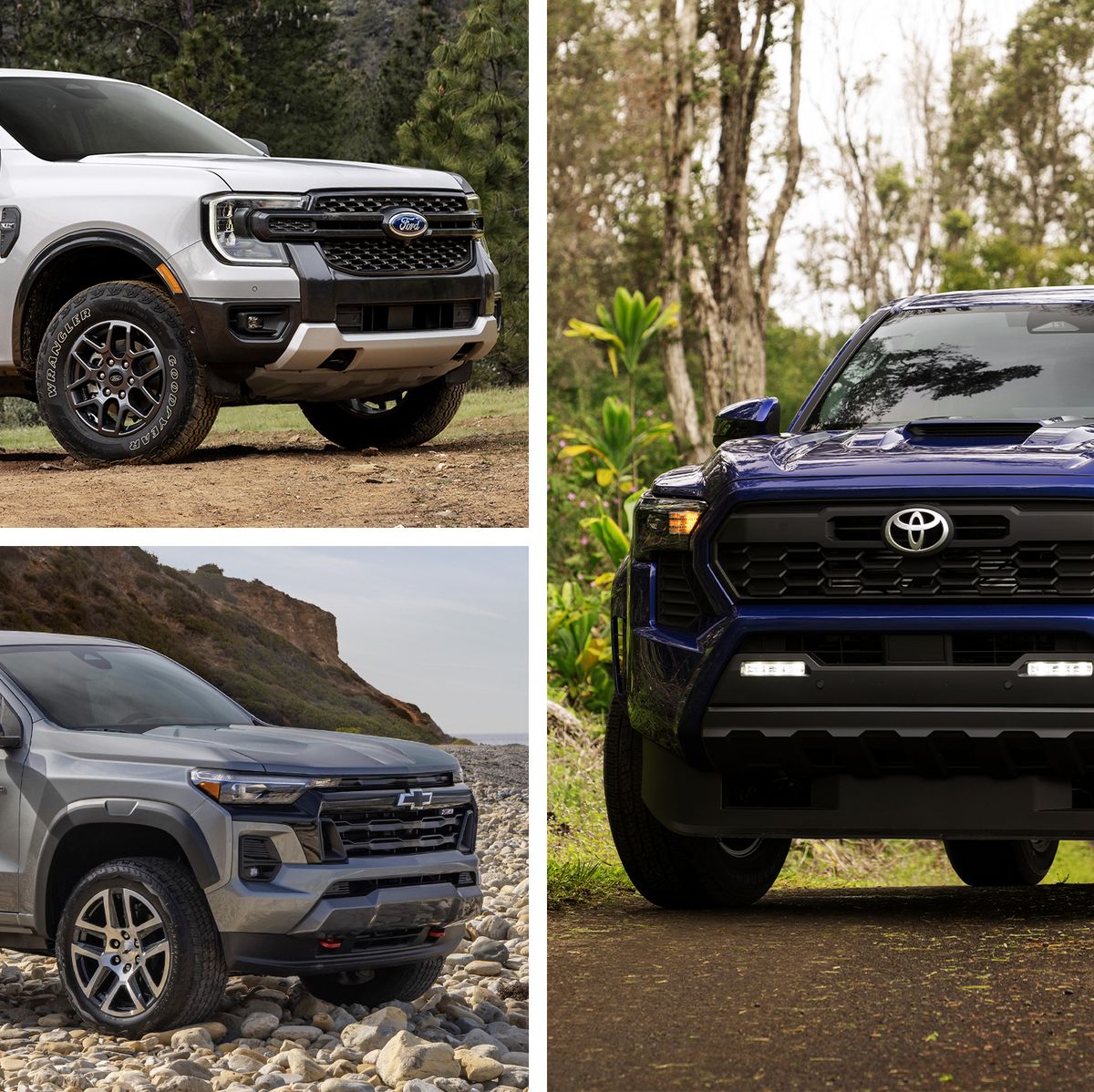 2024 Toyota Tacoma, Ford Ranger, and Chevy Colorado Specs Compared