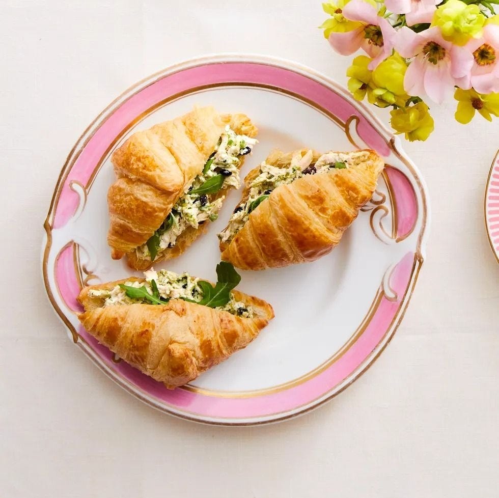 Picnic food ideas, chicken salad, pesto, croissant