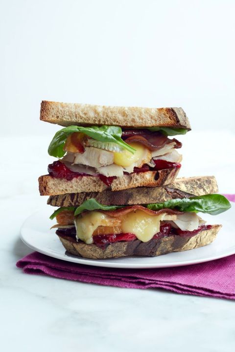 picnic ideas turkey, brie, bacon, and cranberry sandwich