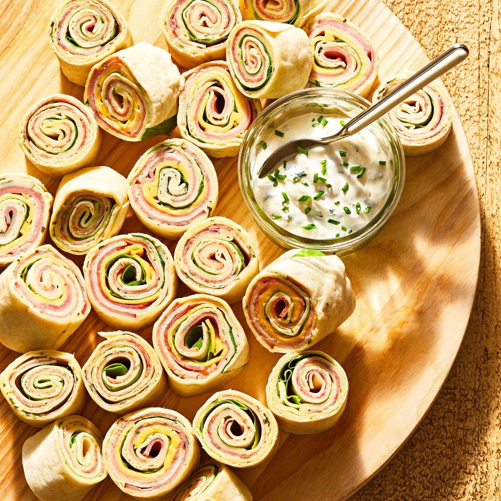 picnic sandwich pinwheels with ham, turkey and salami
