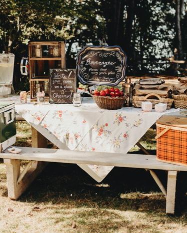 picnic table camping wedding idea
