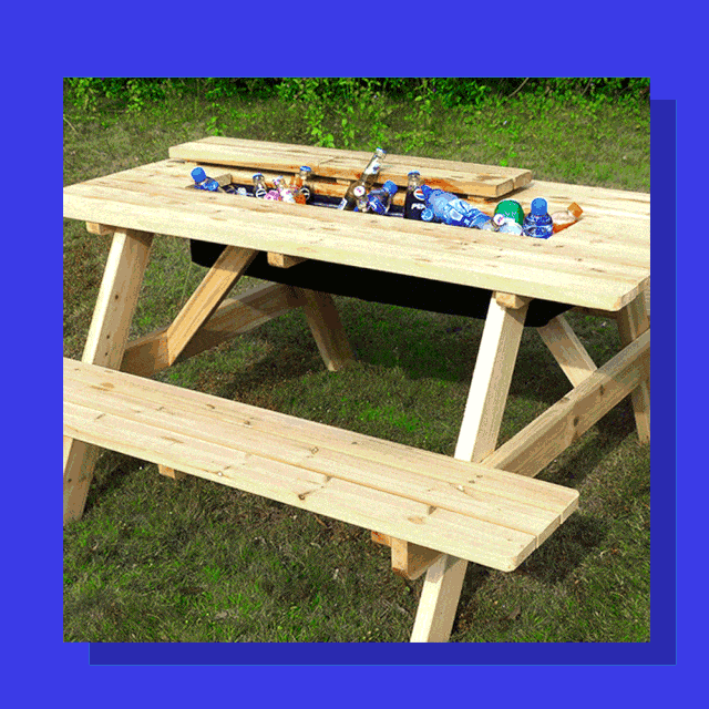 picnic table with cooler