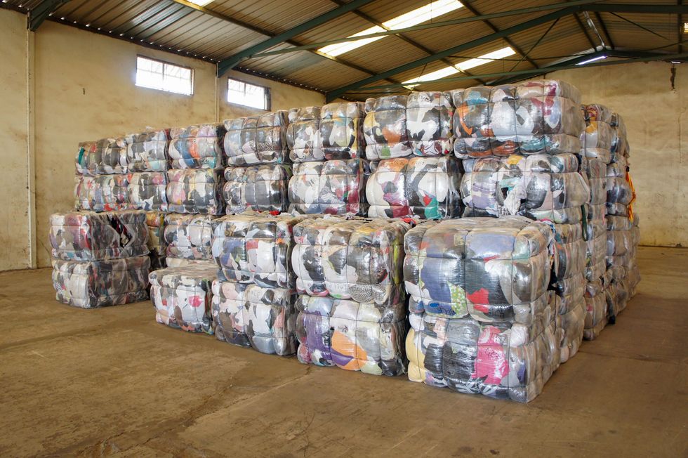bales of second hand clothes ready to be sent to wholesalers