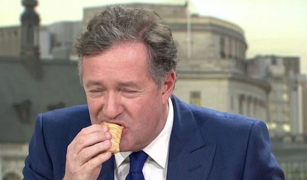 Piers Morgan eats vegan sausage roll