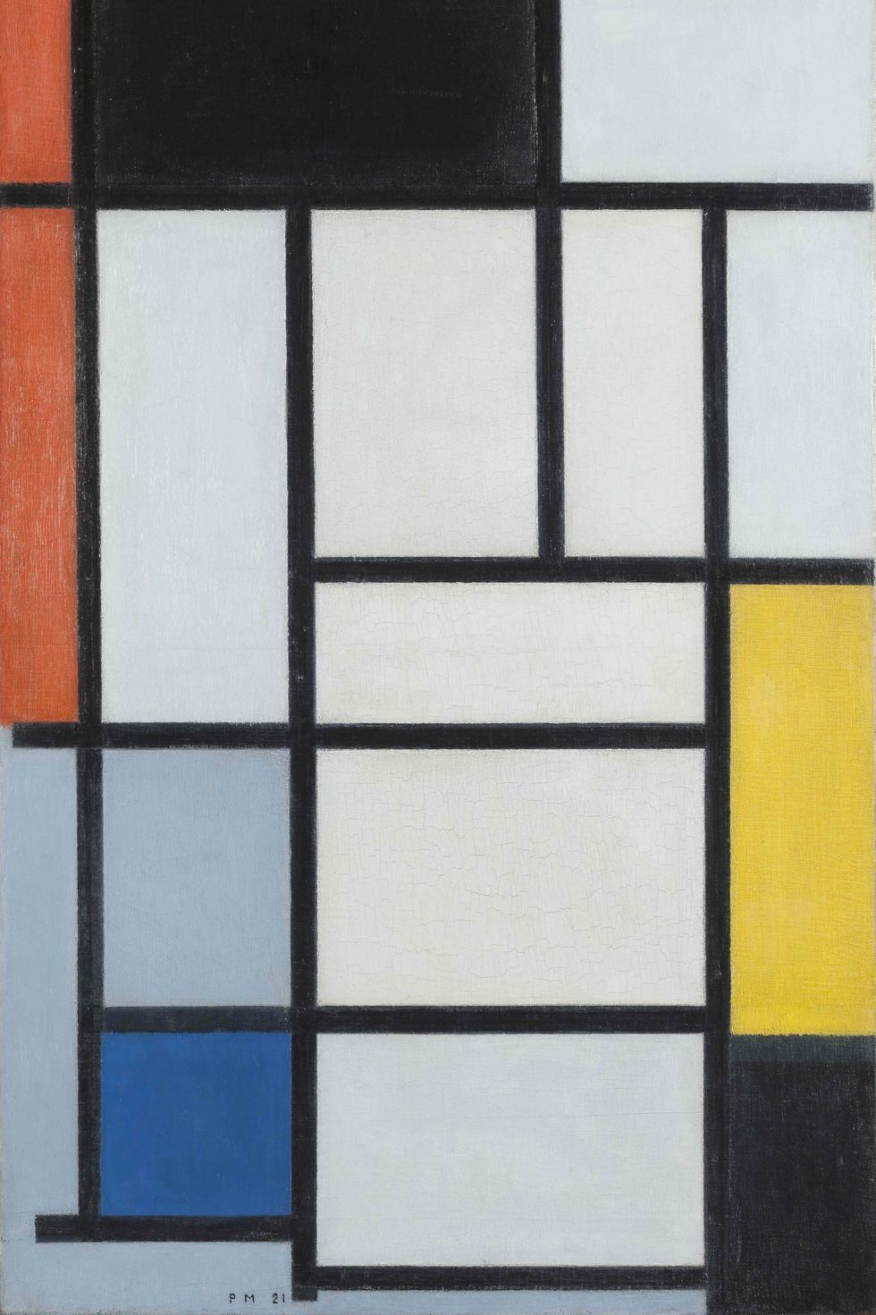 composition with red, black, yellow, blue and gray ﻿by piet mondrian, 1921