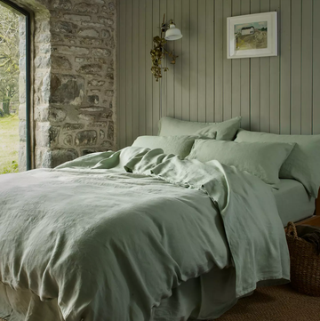 Piglet In Bed Sage Green Linen Duvet Cover anthropologie.com.uk luxury bedding
