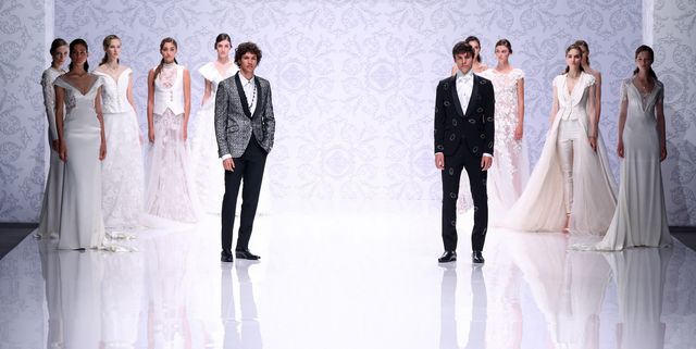 Fashion model, Wedding dress, Fashion, Dress, Suit, Bridal clothing, Formal wear, Bride, Gown, Haute couture, 