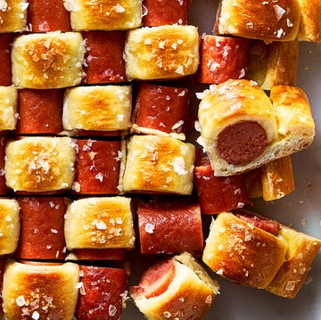 Pigs In A Quilt pigs in a blanket quilted with crescent dough and topped with flaky salt