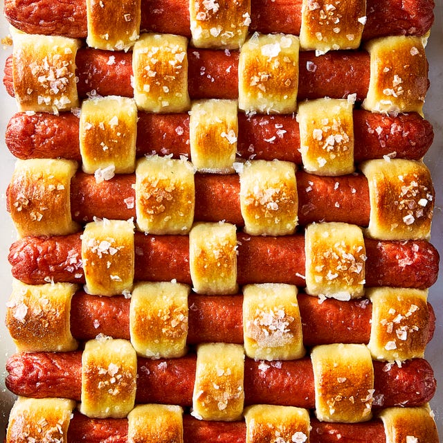 Pigs In A Quilt pigs in a blanket quilted with crescent dough and topped with flaky salt