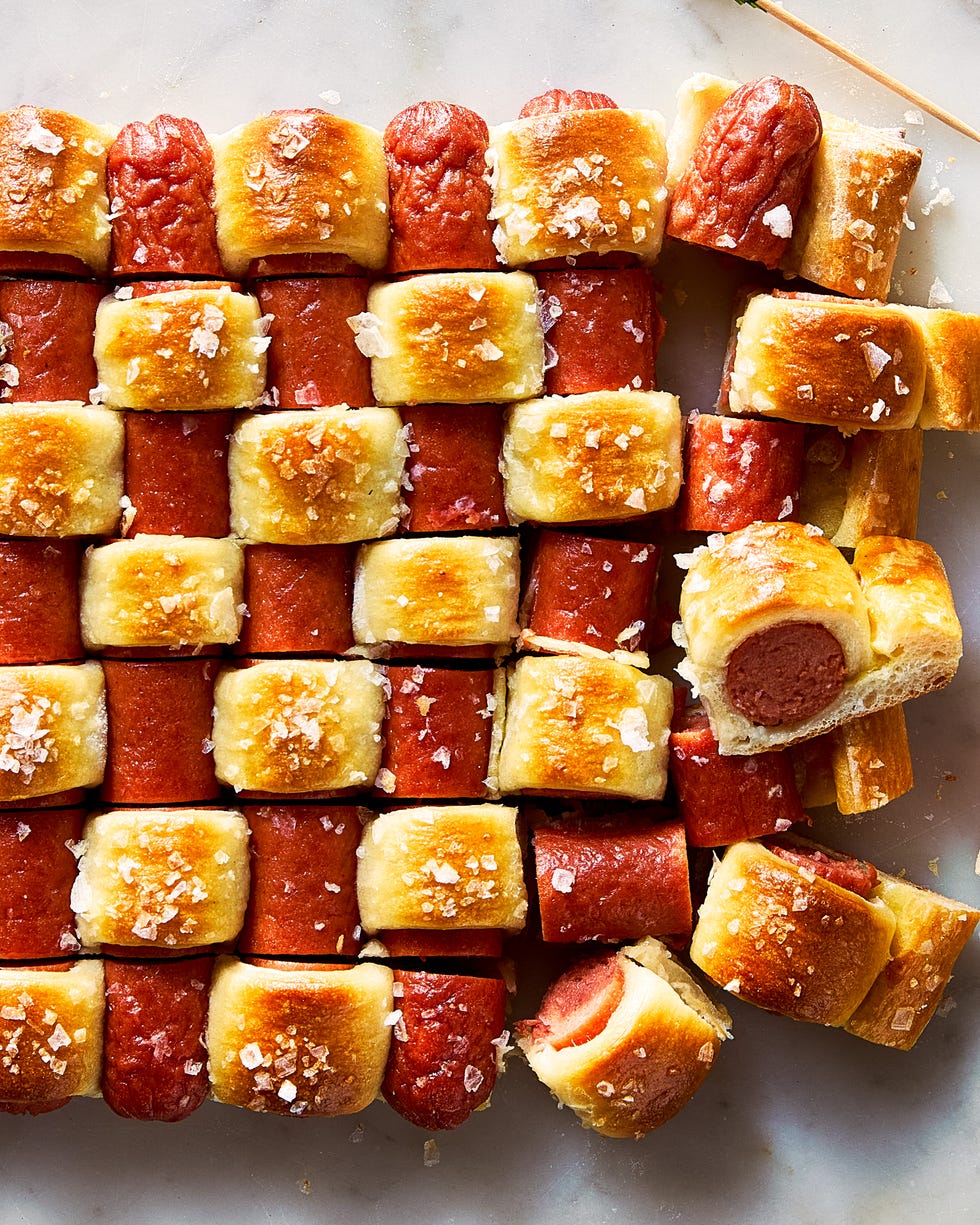 pigs in a blanket quilted with crescent dough and topped with flaky salt