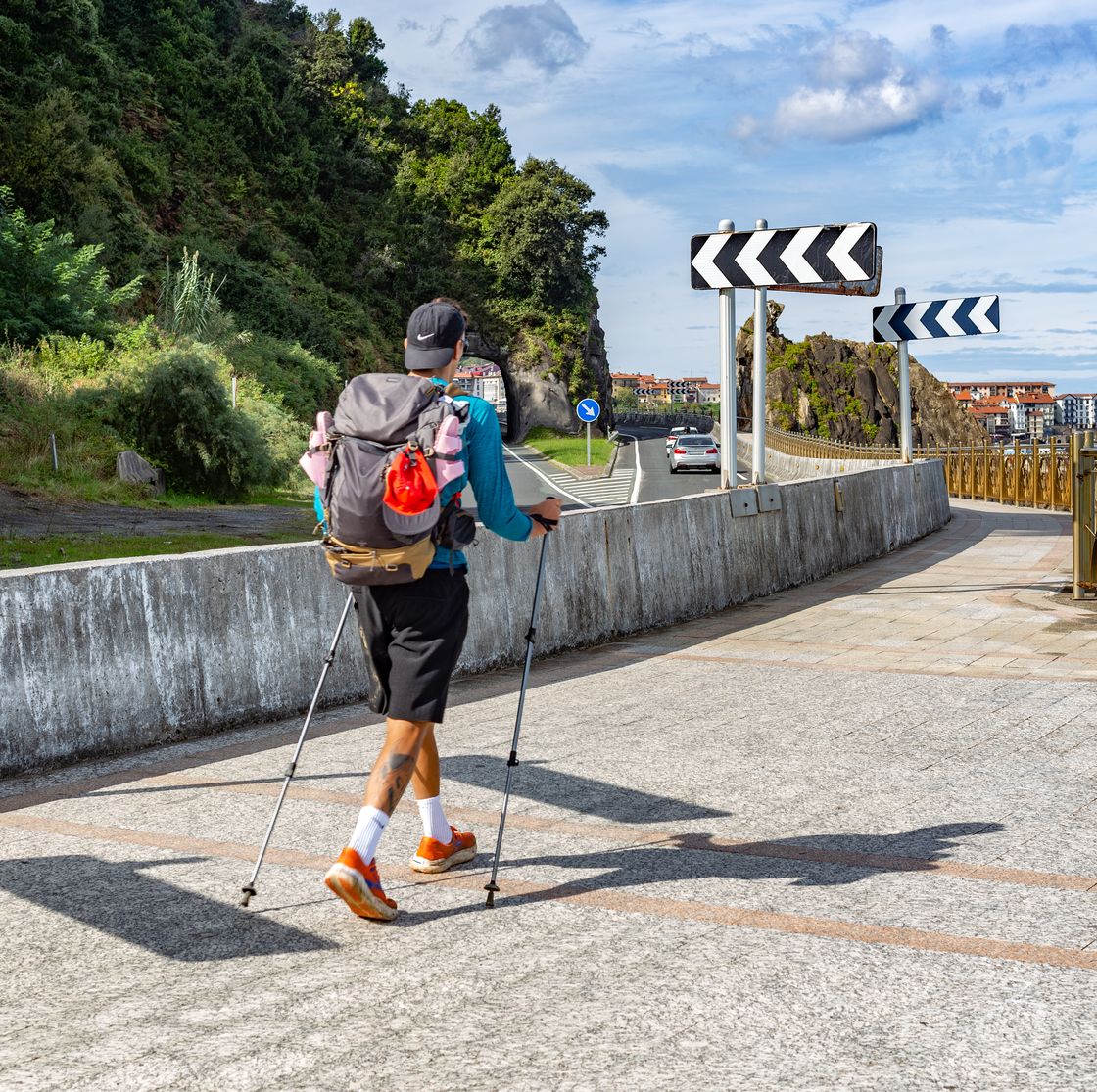 pilgriming along the coast. coastal path of santiago.