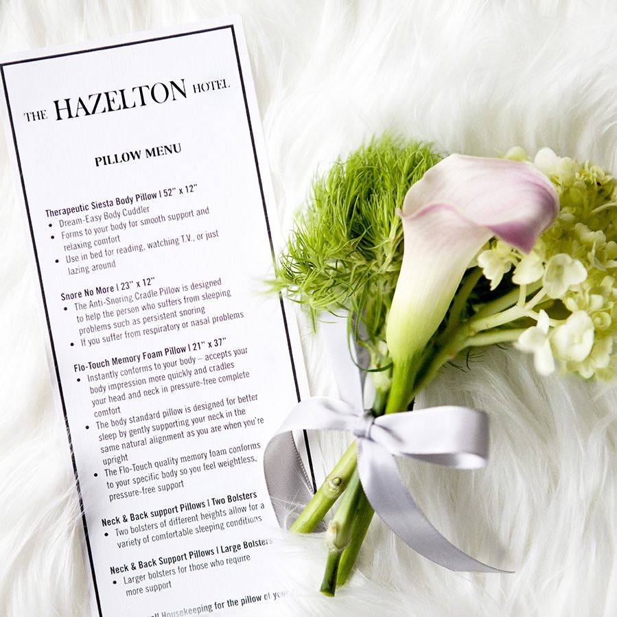 the hazelton hotel pillow menu