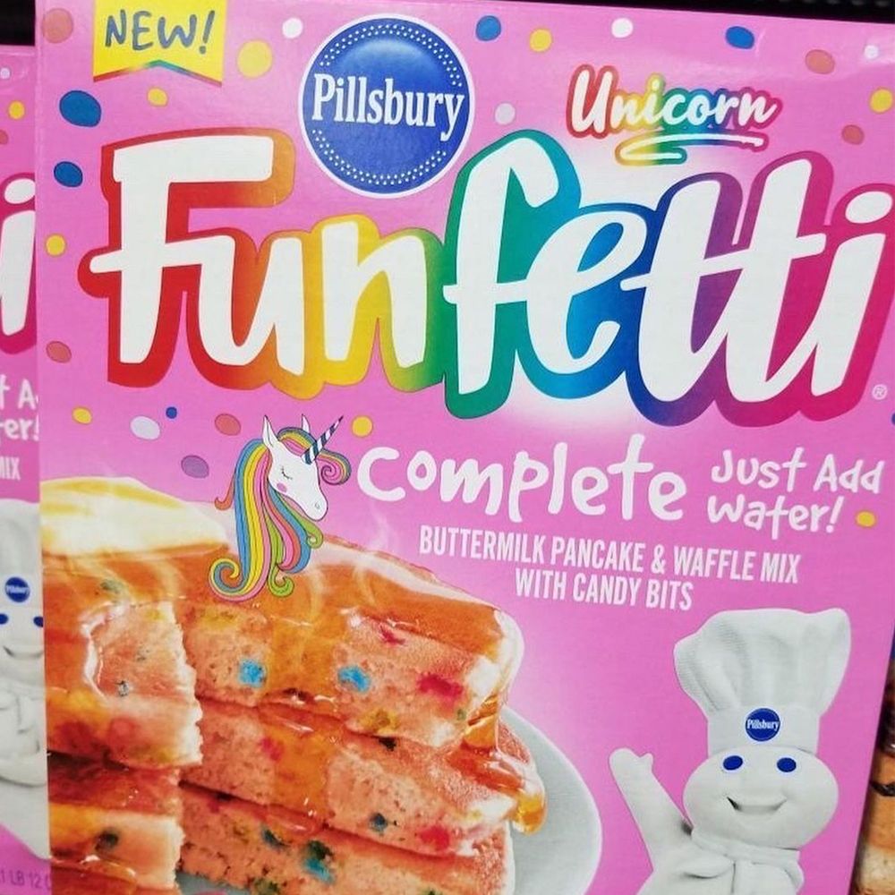 pillsbury funfetti unicorn buttermilk pancake and waffle mix with candy bits