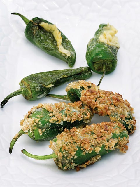 Pimientos del padrón con queso champiñones rellenos a la parrilla