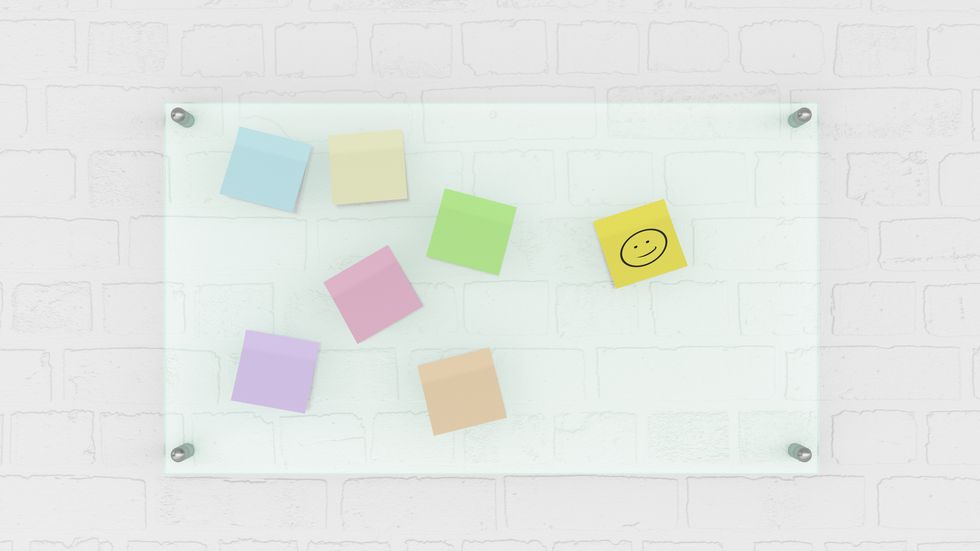 pinboard with smiley face on memo, 3d rendering