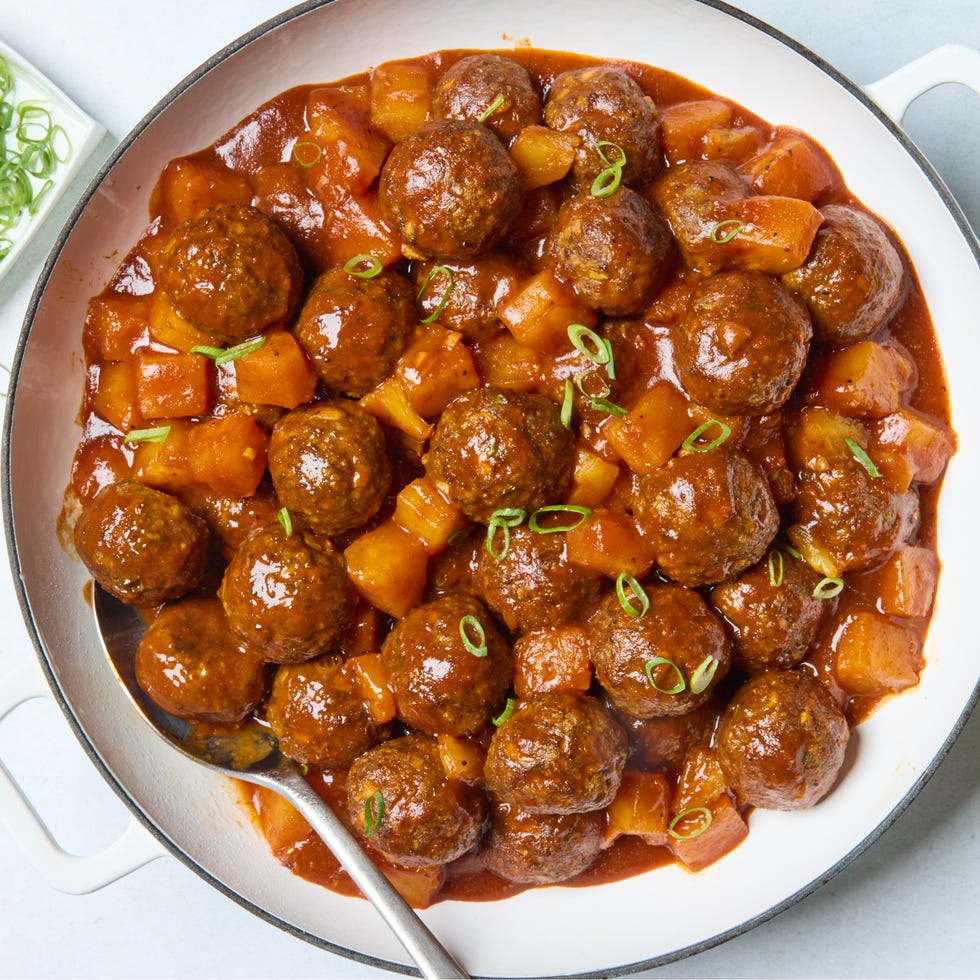 saucy bbq meatballs with pineapple chunks
