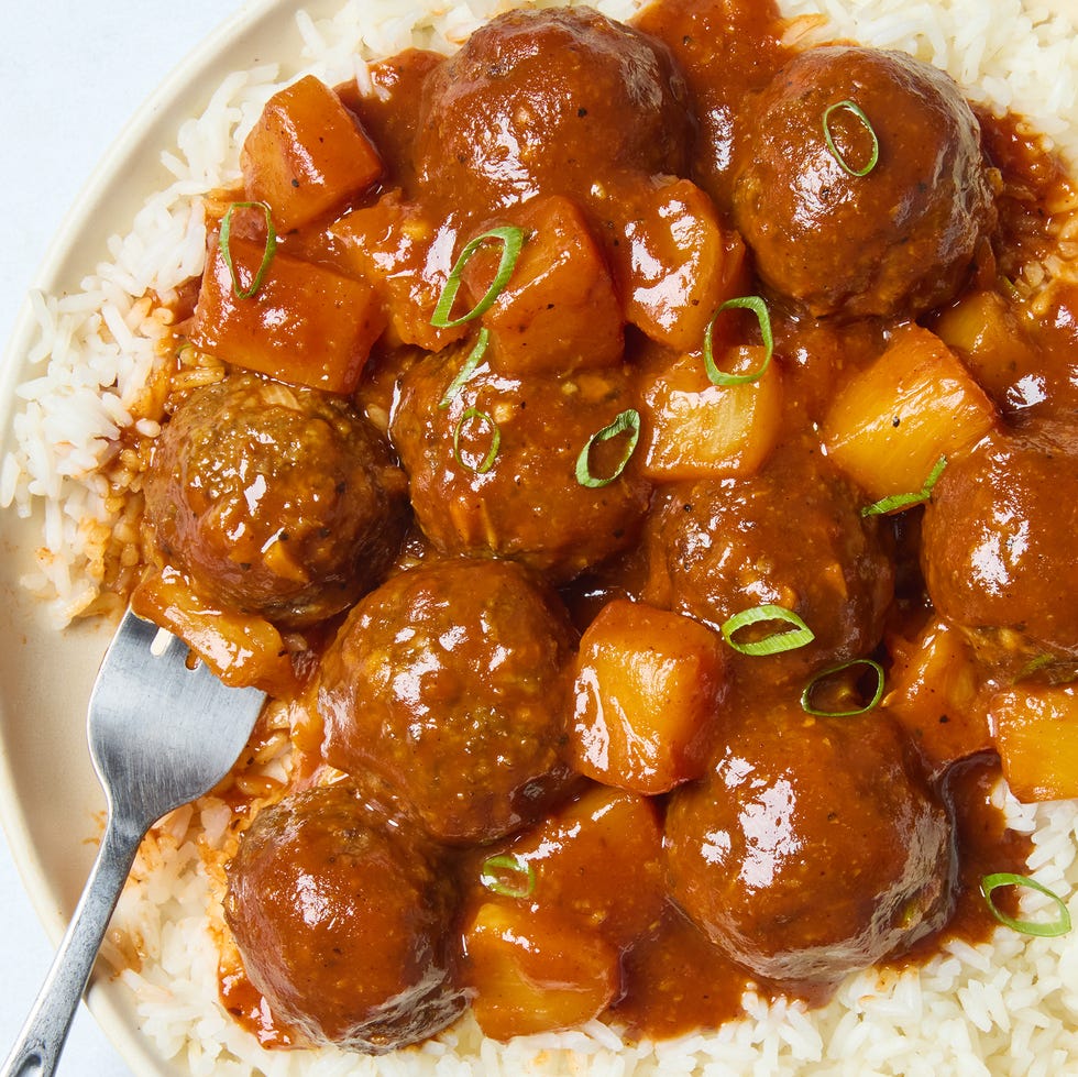 saucy bbq meatballs with pineapple chunks