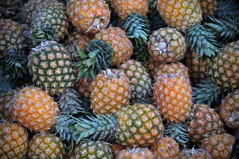 Pineapples are seen for sale at the El M