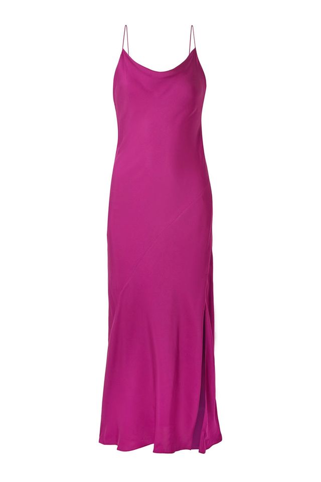 Clothing, Dress, Day dress, Pink, Magenta, Cocktail dress, Purple, A-line, Gown, Neck, 