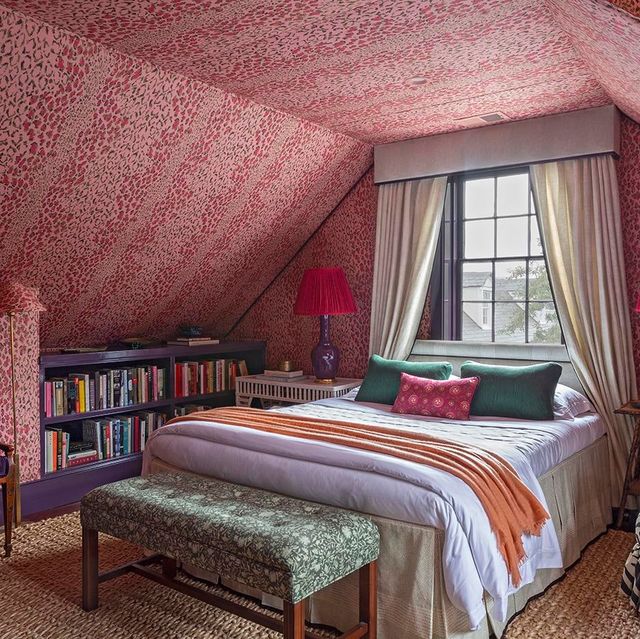 BLUSH PINK AND CORAL BEDROOM WITH BRASS ACCENTS