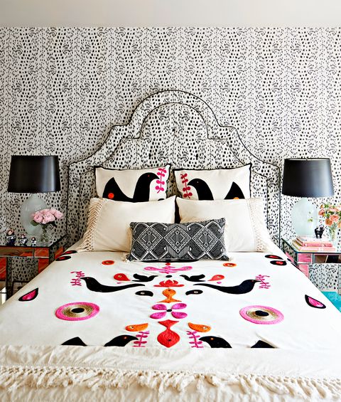 pink black and white bedroom