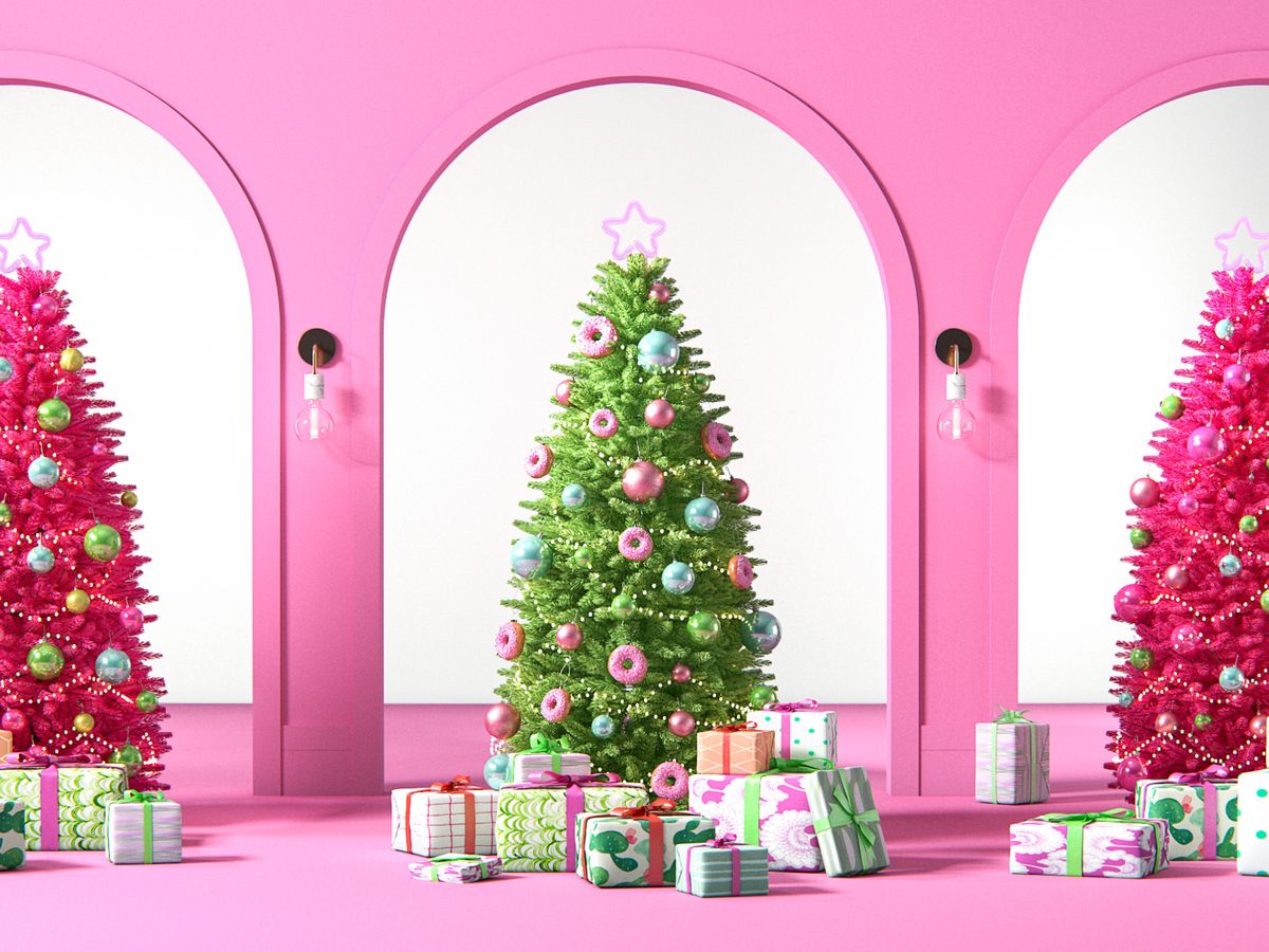 8k Digital Art Light Pink and Mint Green Inside Home with Christmas  Decorations Detailed Background · Creative Fabrica