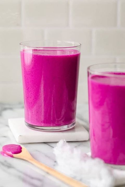 high protein smoothie, pink dragonfruit smoothie