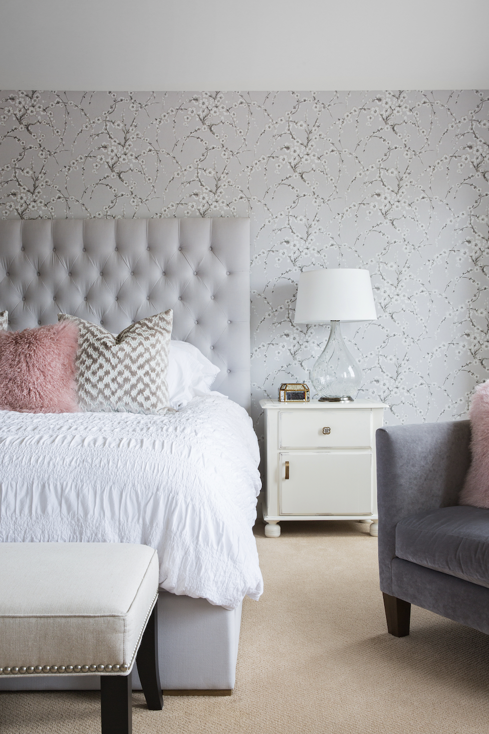 gray and coral bedroom accent wall colors