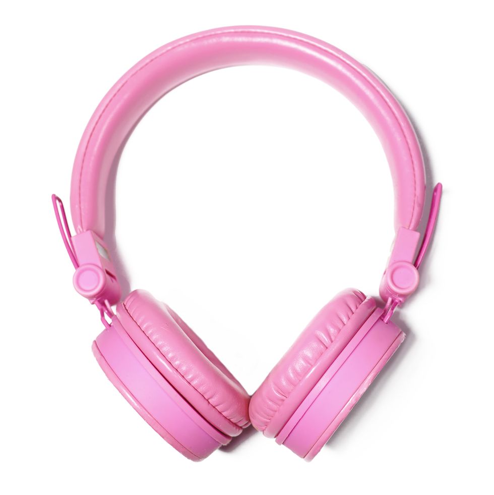 pink headphones on white background