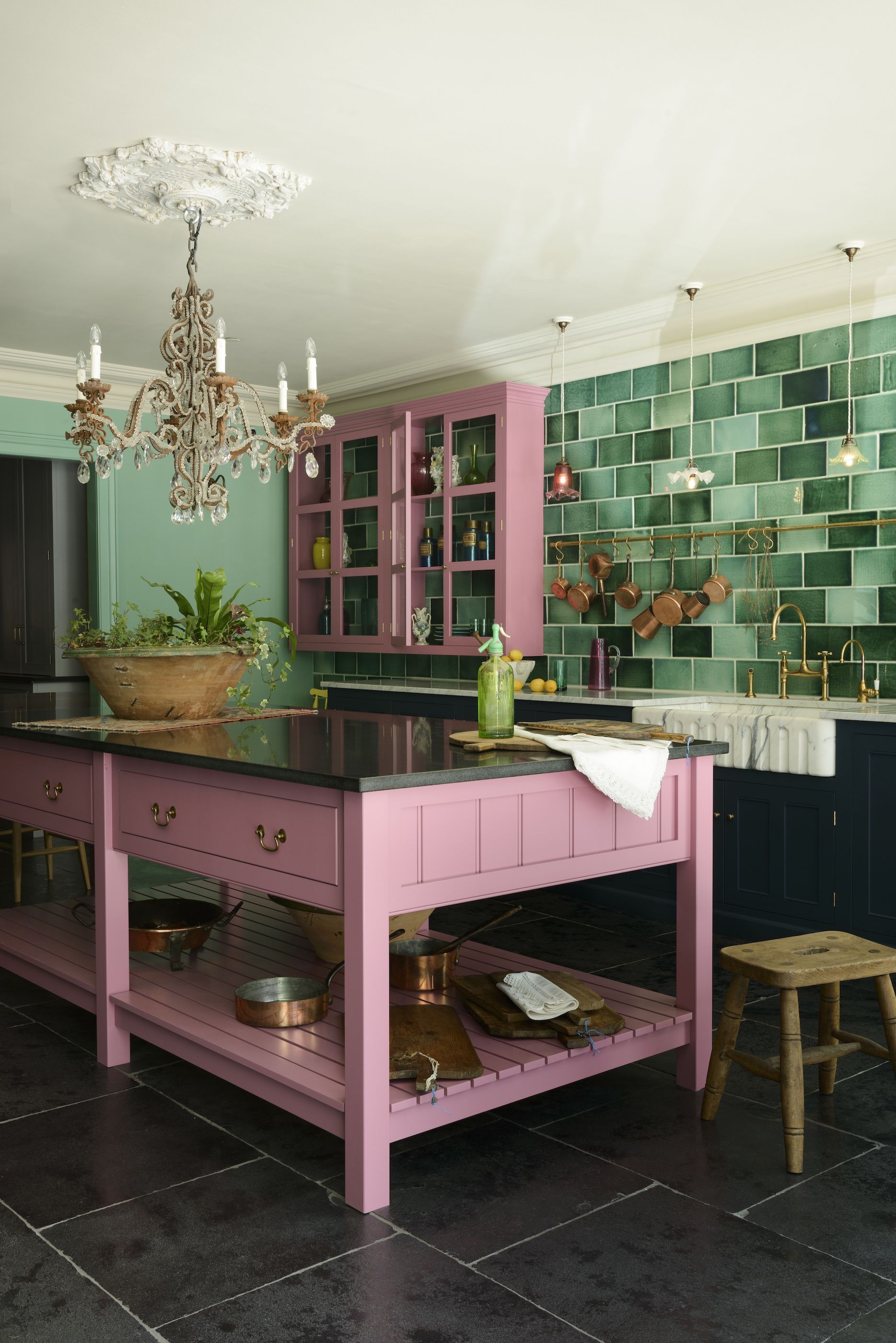 pink green kitchen