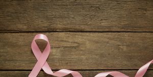 pink ribbon on wooden background breast cancer awareness background concept