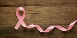 pink ribbon on wooden background breast cancer awareness background concept