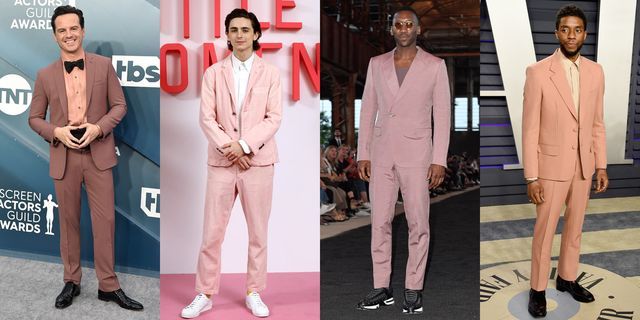 In 2020, We're All Wearing Pink Power Suits  Red Carpet Style From  Timothée, Mahershala And Andre