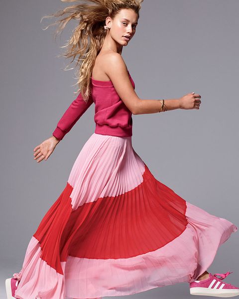 Pink tiered maxi skirt