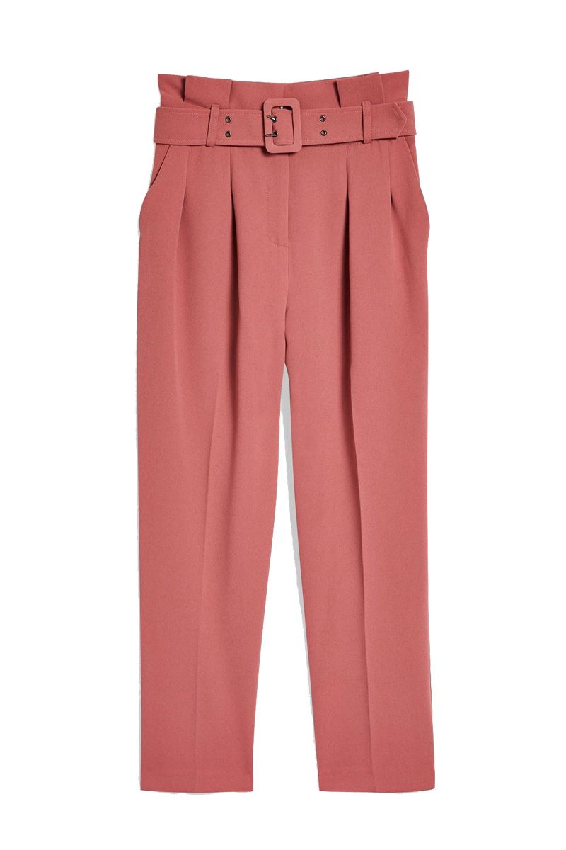 Girls Pale Pink Ribbed Belted Wide Leg Crop Trousers  New Look