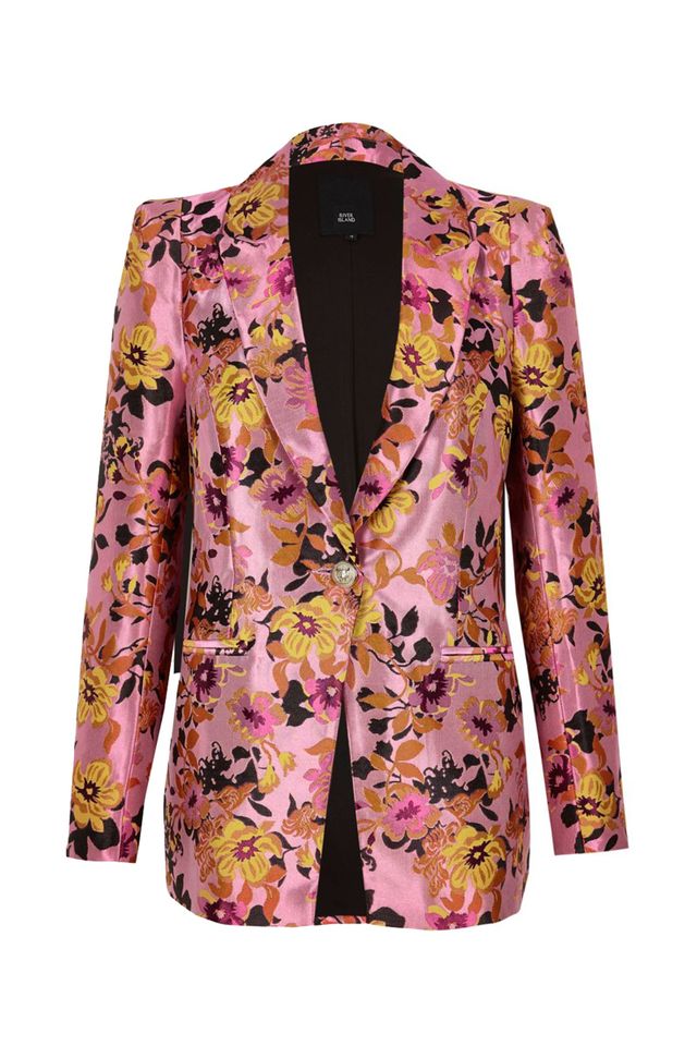 River Island Pink floral jacquard tux jacket